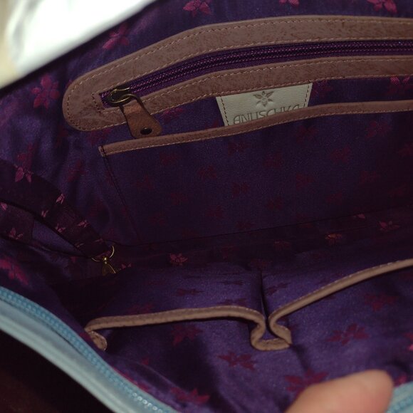 Anuschka Blue Leather Painted Hummingbird Shoulder Bag - Picture 7 of 7